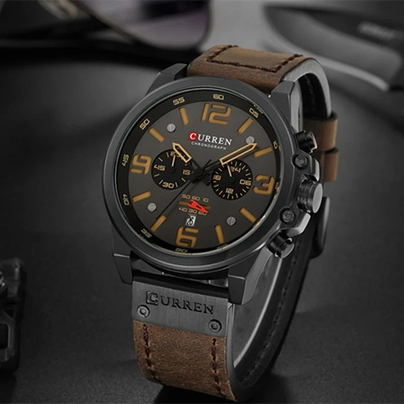 CURREN 8314 Business Leather Strap 6-Hand Calendar Watch