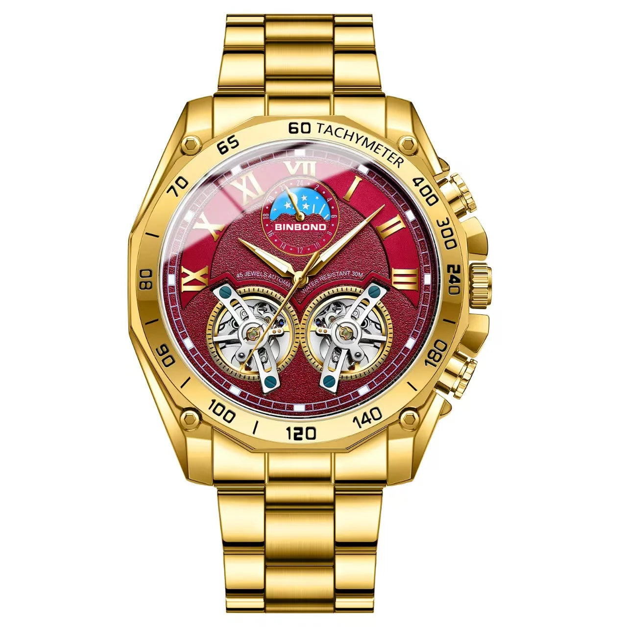 BINBOND Montre-bracelet de luxe pour homme à quartz, cadran décoratif élégant, décontractée, militaire, sport, étanche, horloge pour homme