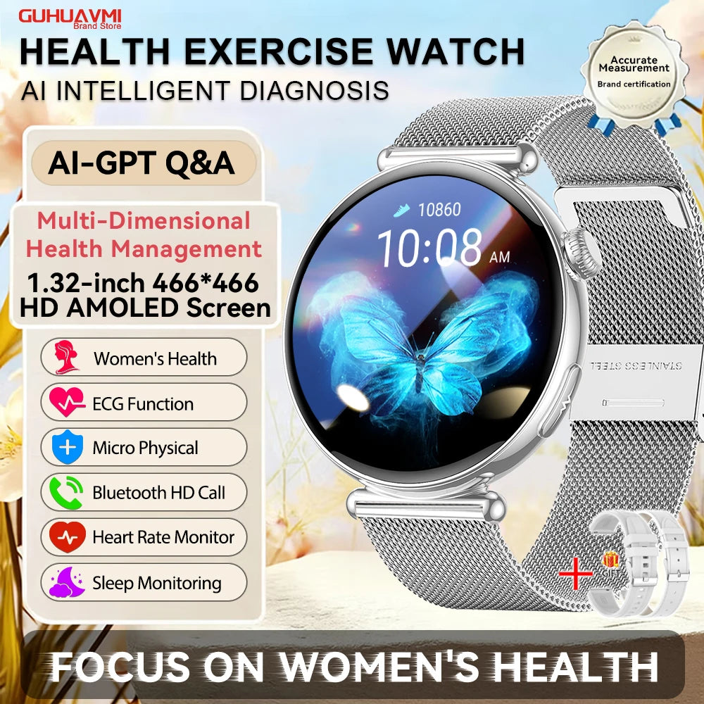 2026 New Women AI Smart Diagnosis Smart Watch HRV+ECG Uric Acid Blood Oxygen Health Monitor IP68 Waterproof Sports Smart Watches