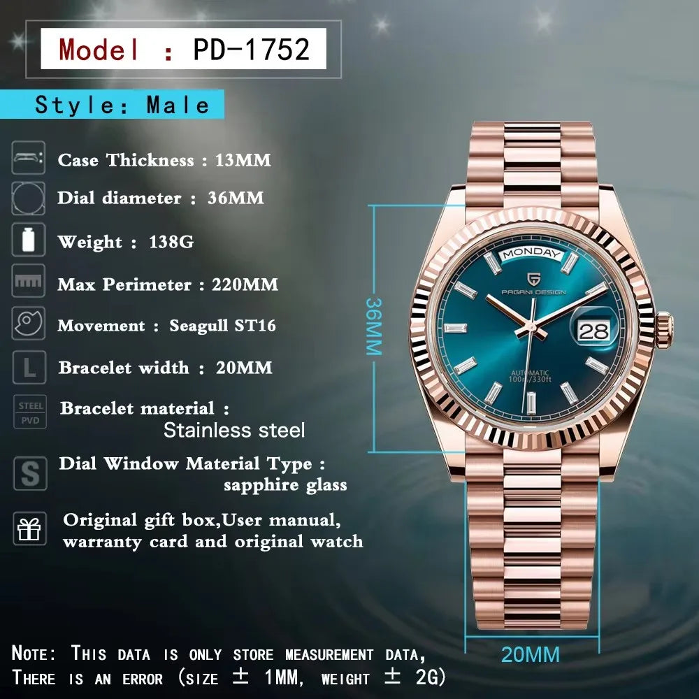 2025 Nouvelle montre PAGANI DESIGN pour homme DD36 or rose luxe automatique pour homme montres-bracelets mécaniques saphir miroir horloge