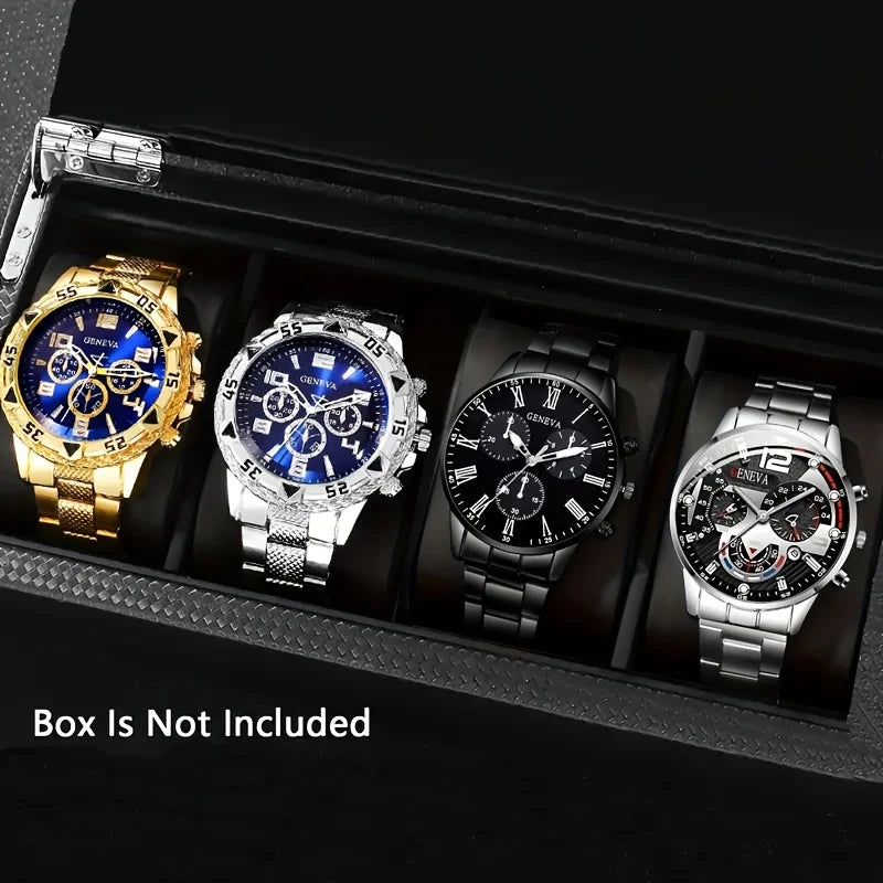 Montre à quartz pour hommes tendance 4pcs/1pcs - bracelet en acier inoxydable, boîtier rond en alliage de zinc, sports électroniques