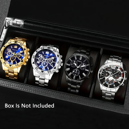 Montre à quartz pour hommes tendance 4pcs/1pcs - bracelet en acier inoxydable, boîtier rond en alliage de zinc, sports électroniques