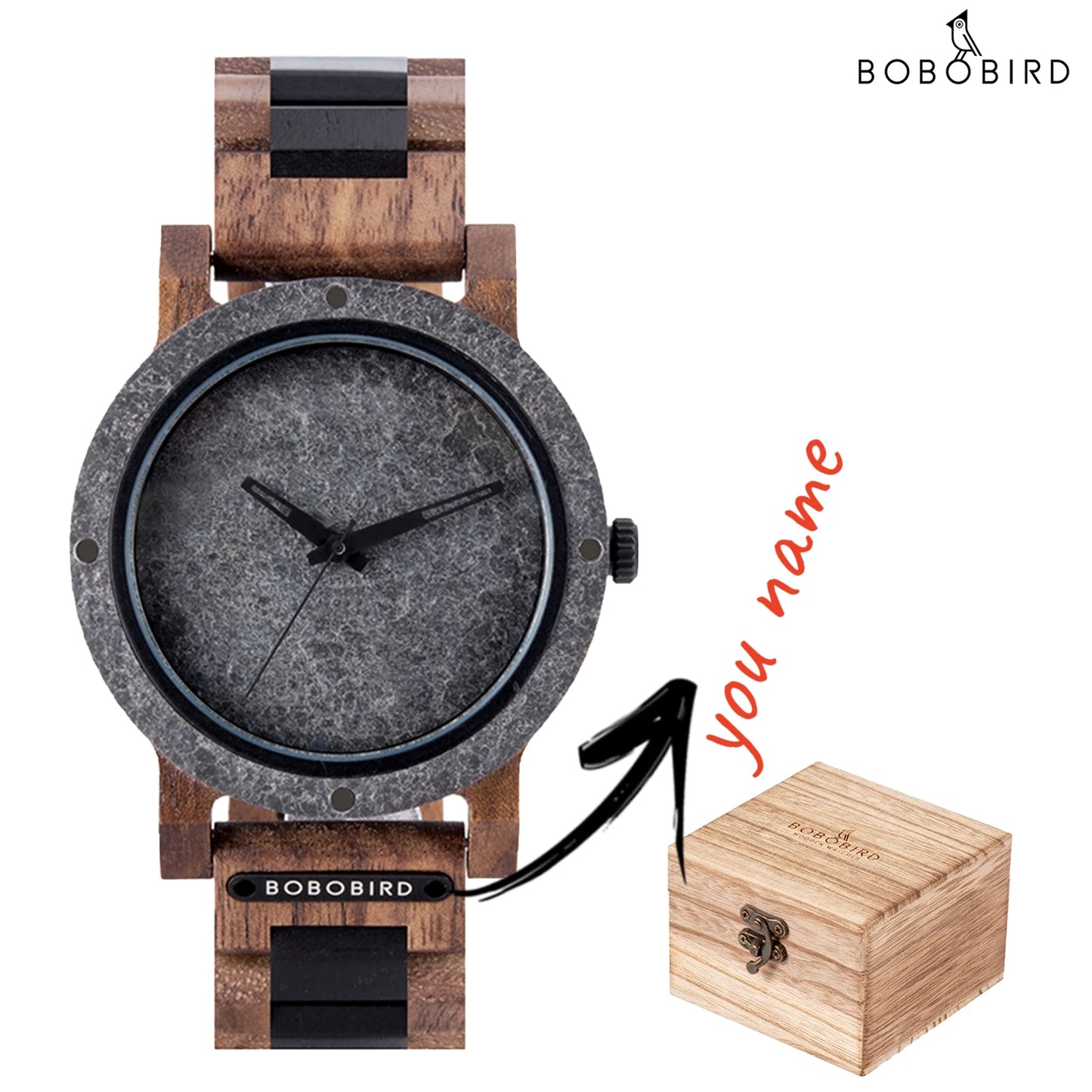 Montre en pierre BOBO BIRD pour hommes Relogio Masculino 2022 Nouvelle montre-bracelet en bois pour hommes Cadeau de Noël personnalisé Dropshipping