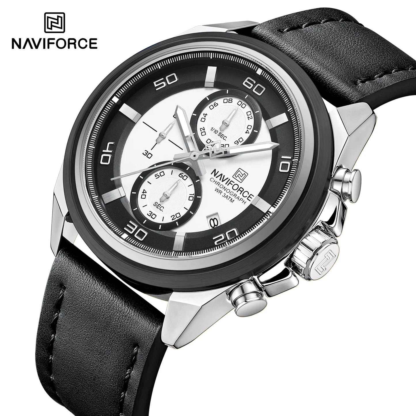 Montres étanches NAVIFORCE pour hommes Montre-bracelet à quartz de luxe en cuir véritable pour hommes Chronographe militaire tendance