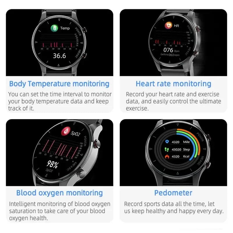 2026 New Blood Pressure Heart Rate Sleep Monitoring Health Smartwatch Men AirPump Airbag IP86 Waterproof Sports Smar twatch