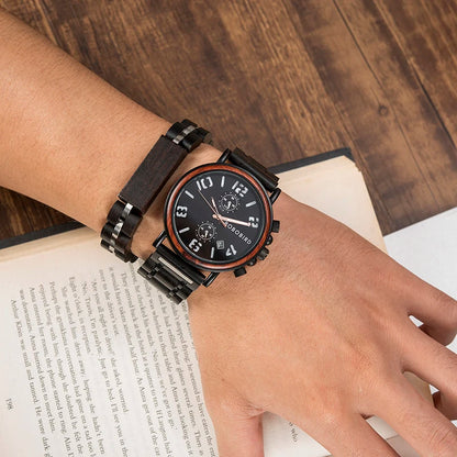 Montre en Bois de Luxe Marque Homme BOBO BIRD relogio masculino Chronographe Militaire reloj madera Cadeau pour Père Fils Mari