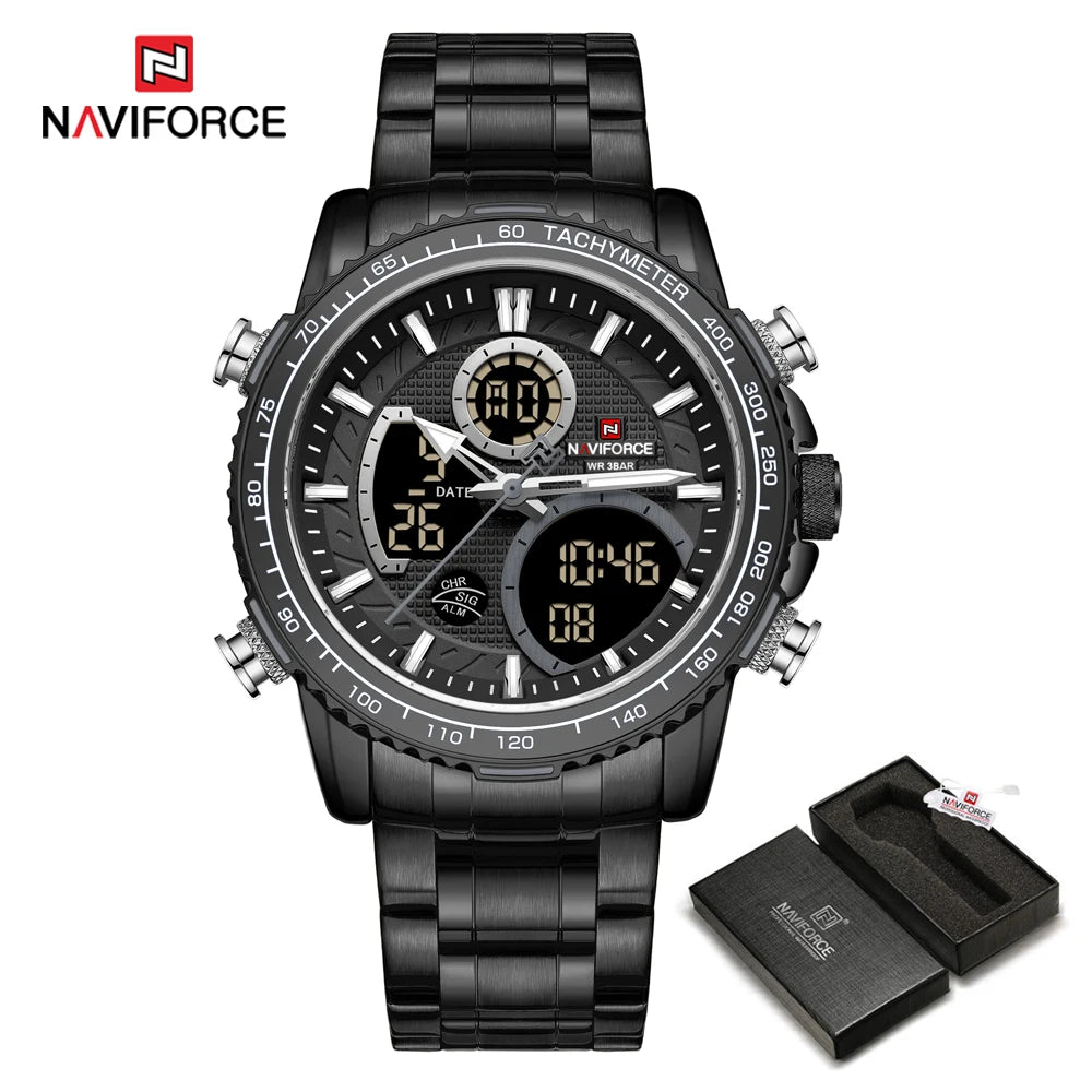 NAVIFORCE 2025 Nouvelle Montre Sport Homme Luxe Originale Montre-Bracelet en Acier Inoxydable Hommes Double Affichage Militaire Montres Étanche