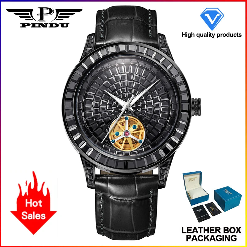 PINDU Design Diamond Mechanical Automatic Watch Stainless Steel