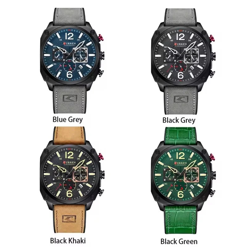 CURREN 8398 Six-Hand Calendar Leather Strap Watch