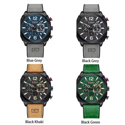 CURREN 8398 Six-Hand Calendar Leather Strap Watch