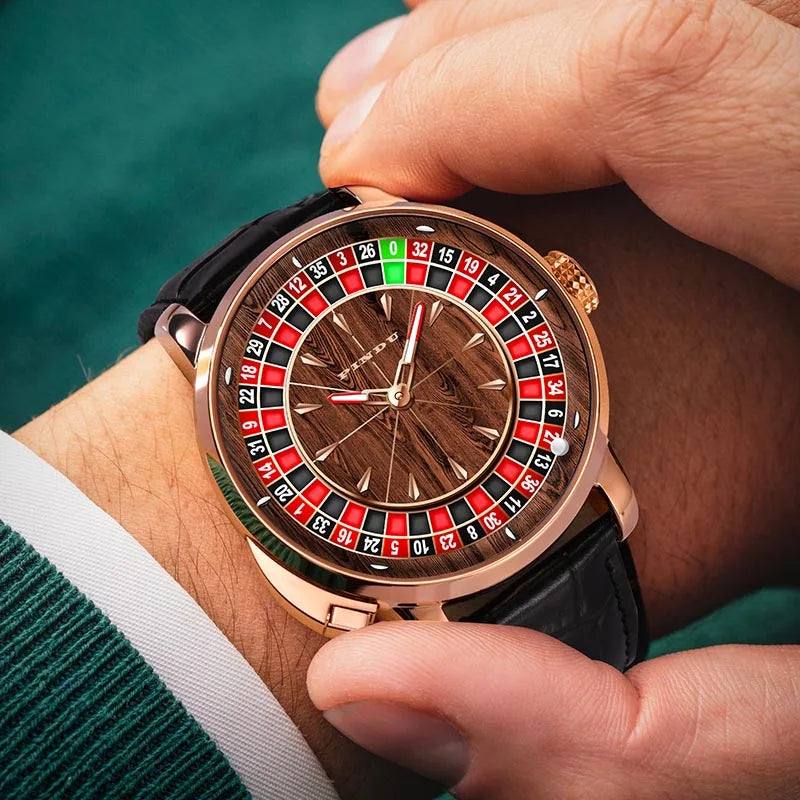 2025 PINDU  Men's Luxury Mechanical Watch Stainless Steel NH35 Wood Grain Roulette Top Brand Waterproof Sapphire Glass