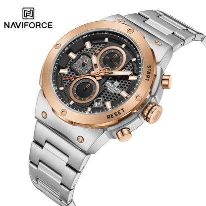 NAVIFORCE Montre Homme Quartz Top Marque Luxe Lumineux Chronographe Montre-Bracelet Acier Inoxydable Étanche Hommes Date Calendrier Horloge