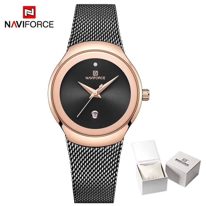 NAVIFORCE NF5004 Green Mesh Steel Date Analog Watch
