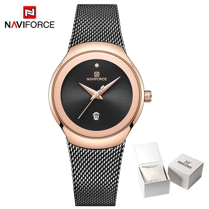 NAVIFORCE NF5004 Green Mesh Steel Date Analog Watch