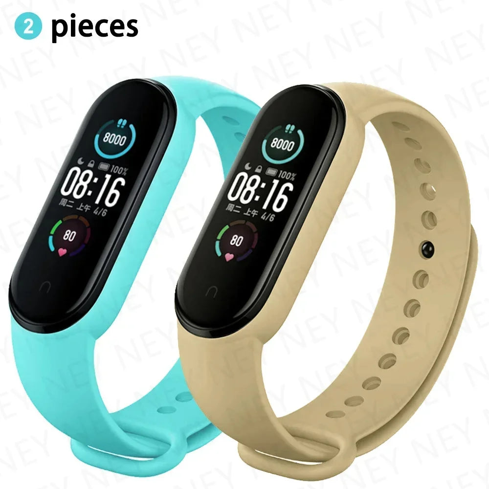 2PCS Watch Strap For Xiaomi Mi Band 7 6 5 4 3 Wristband Silicone Bracelet Wrist Straps MiBand 3/4 band6 Smartwatch Accessories