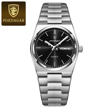 POEDAGAR Montres élégantes pour femmes Étanche Lumineux Date Semaine Montre Femme Quartz Acier inoxydable Montre-bracelet de mode pour femme