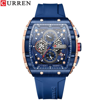CURREN Square Dial Chronograph Watch Silicone Strap