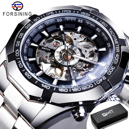 Forsining 2025 Montres Homme Squelette en Acier Inoxydable Étanche Marque de Luxe Transparente Mécanique Sport Montres-bracelets pour Hommes