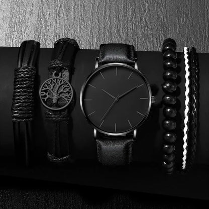 Set de 5 montres de sport pour hommes, montres-bracelets à quartz d'affaires, bracelet en cuir de luxe, montres décontractées pour hommes