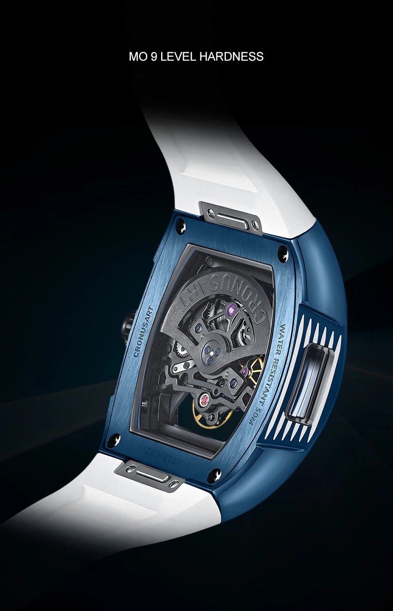 ChronoState CRONUSART R1-002 49MM – Montre tonneau squelette automatique | Montre mécanique en caoutchouc fluoré