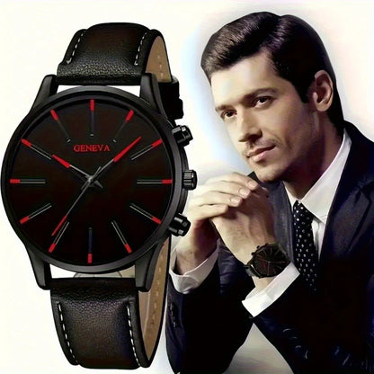 Lot de 4 montres décontractées pour hommes, ensemble de montres à quartz avec bracelet en cuir PU, le cadeau idéal pour les hommes !