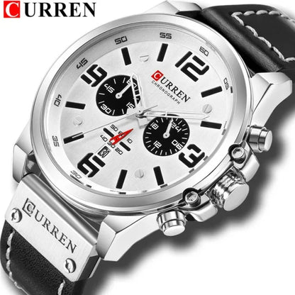 CURREN 8314 Business Leather Strap 6-Hand Calendar Watch