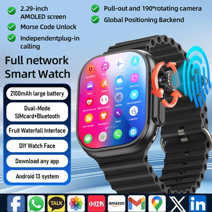 DW200 Montre Intelligente Homme WIFI Touch ID NFC Infrarouge avec Caméra Rotative, Déverrouillage par Empreinte Digitale, Fente pour Carte SIM Tactile, Appel Vidéo