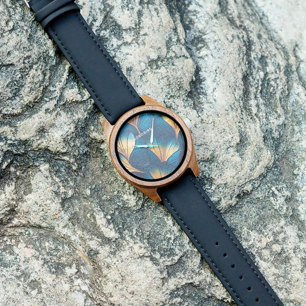 BOBOBIRD Wooden Quartz Watch for Men Black Leather Strap Walnut Wood Wristwatch with Gift Box for Men 2025 New Arrival