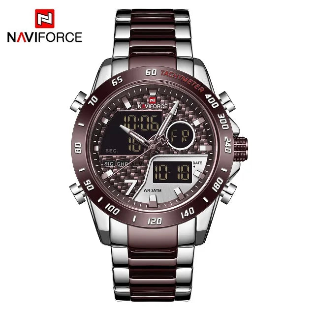 Montres numériques NAVIFORCE pour hommes Montres-bracelets de sport de luxe en acier inoxydable à quartz Étanche militaire Lumineuse pour homme