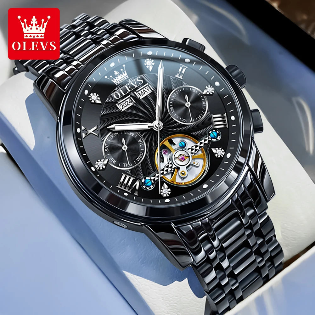 OLEVS 7088 Montre Homme de Luxe Originale Chronographe Date Acier Inoxydable Étanche Montre Mécanique pour Hommes NOUVEAU