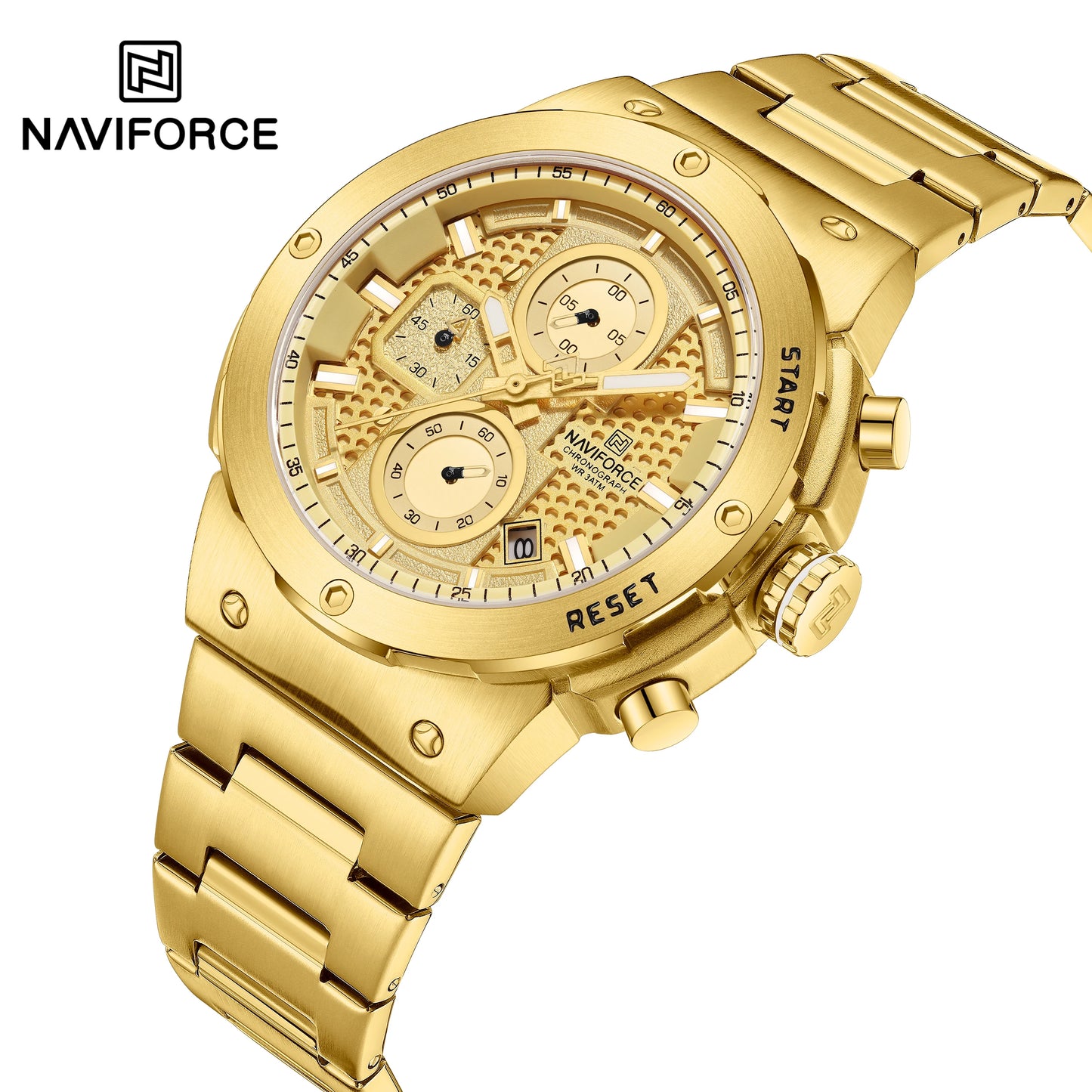 NAVIFORCE Montre Homme Quartz Top Marque Luxe Lumineux Chronographe Montre-Bracelet Acier Inoxydable Étanche Hommes Date Calendrier Horloge
