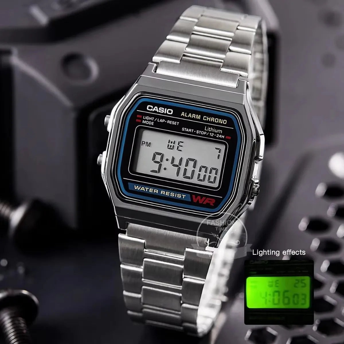 Montre Casio argentée pour hommes, ensemble de luxe, affichage numérique LED, étanche, à quartz, style sportif militaire, montre-bracelet relogio masculino