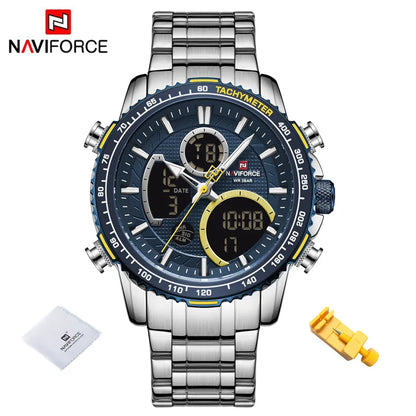 NAVIFORCE Montre Homme Tendance Marque de Luxe Sport Chronographe à Quartz Étanche Militaire en Acier Inoxydable