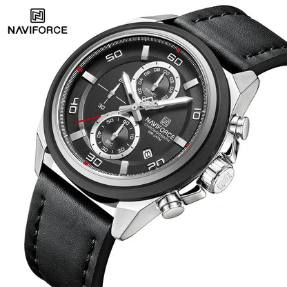 Montre homme décontractée NAVIFORCE Résistante à l'eau 3 ATM, calendrier, cadran lumineux avec bracelet en cuir, cadeau, design original