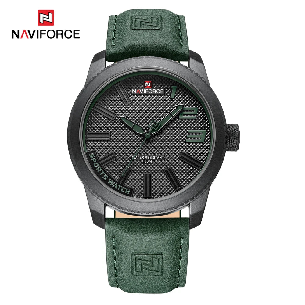 NAVIFORCE – Montre de sport homme de luxe de marque, montre-bracelet décontractée à quartz, étanche, en cuir analogique avec date