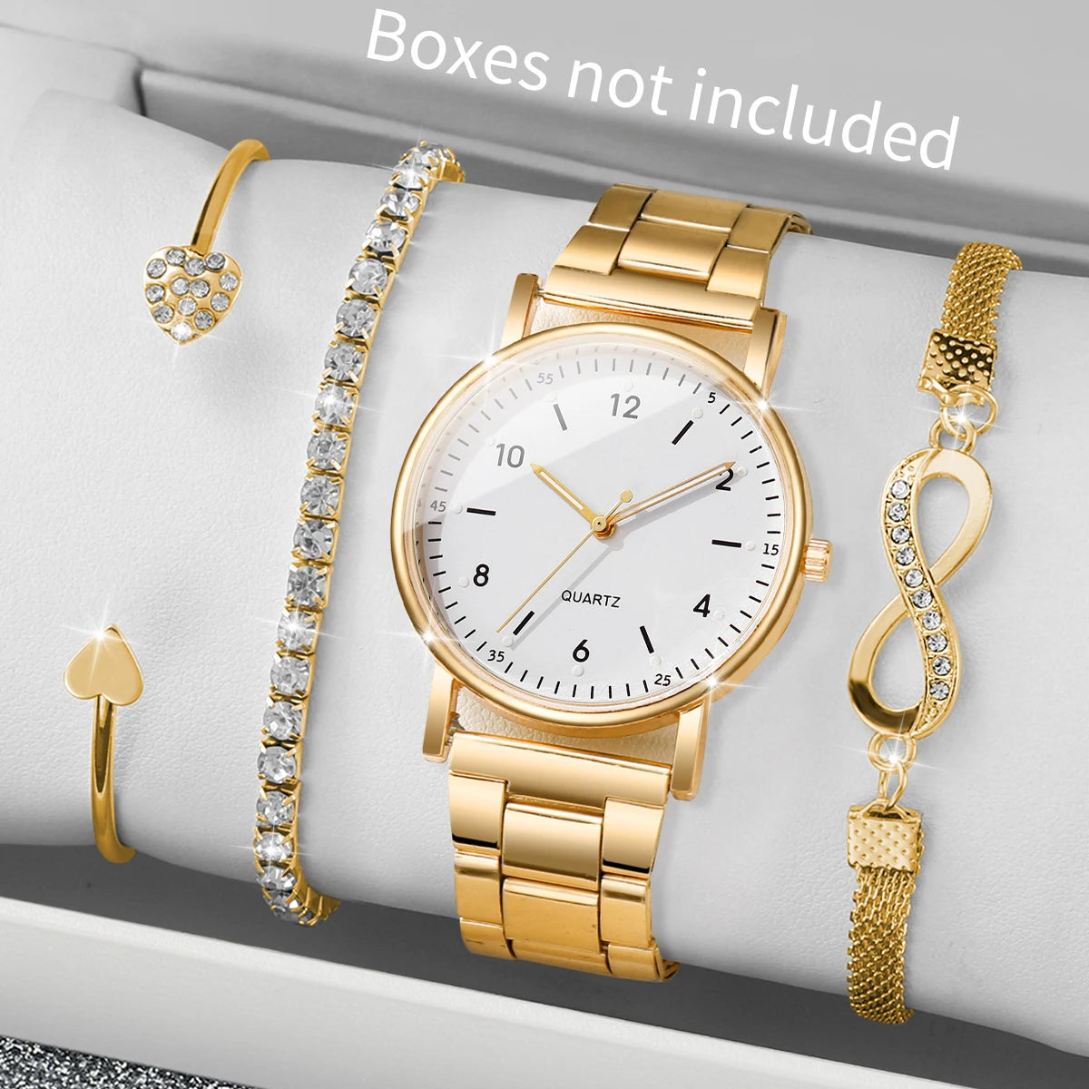 Lot de 4 montres à cadran arabe tendance pour femme, montre-bracelet à quartz pour femme avec strass, ensemble de bracelets Reloj Mujer (sans boîte)