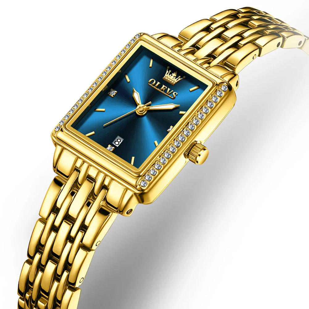 OLEVS Women Watches Fashion Golden Green Stainless Stain Steel Ladies Watch Waterproof Quarzt Wristwatch Romatic Girlfriend Gift
