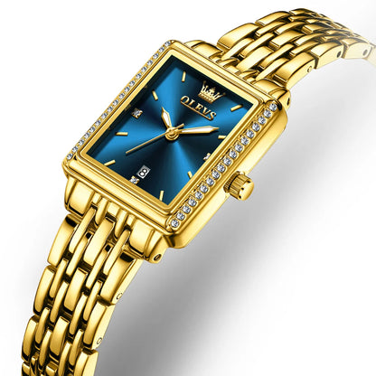 OLEVS Women Watches Fashion Golden Green Stainless Stain Steel Ladies Watch Waterproof Quarzt Wristwatch Romatic Girlfriend Gift