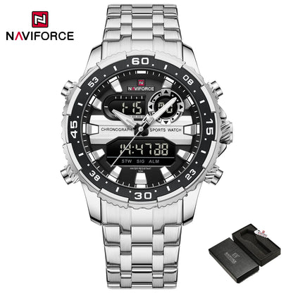 Montres Originales NAVIFORCE pour Hommes Montre-Bracelet Sport Analogique Numérique à Quartz Homme Militaire Lumineuse Étanche en Acier avec Réveil