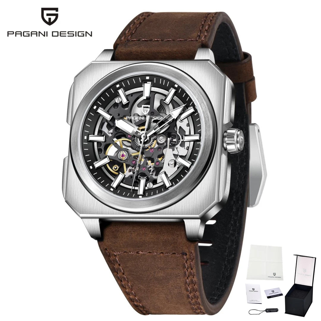 ChronoState Heritage X Square Automatic Leather Watch for Men