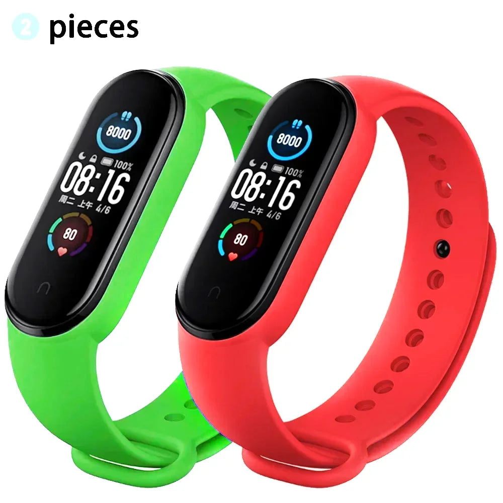 2PCS Watch Strap For Xiaomi Mi Band 7 6 5 4 3 Wristband Silicone Bracelet Wrist Straps MiBand 3/4 band6 Smartwatch Accessories