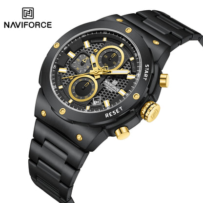 NAVIFORCE Montre Homme Quartz Top Marque Luxe Lumineux Chronographe Montre-Bracelet Acier Inoxydable Étanche Hommes Date Calendrier Horloge