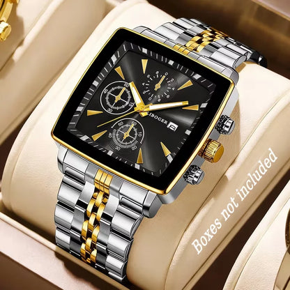Montre-bracelet à Quartz de Luxe pour Homme avec Cadran Carré, Montre d'affaires à la Mode en Acier Inoxydable avec Calendrier Reloj Hombre (Sans boîte)