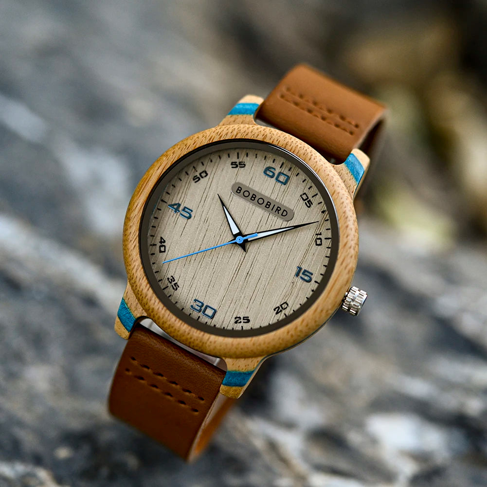 BOBO BIRD Montres en bois de bambou Homme Top Luxe Personnalité Montre-bracelet pour Lui Cadeaux Saint Valentin Horloge Simple Dropshipping OEM