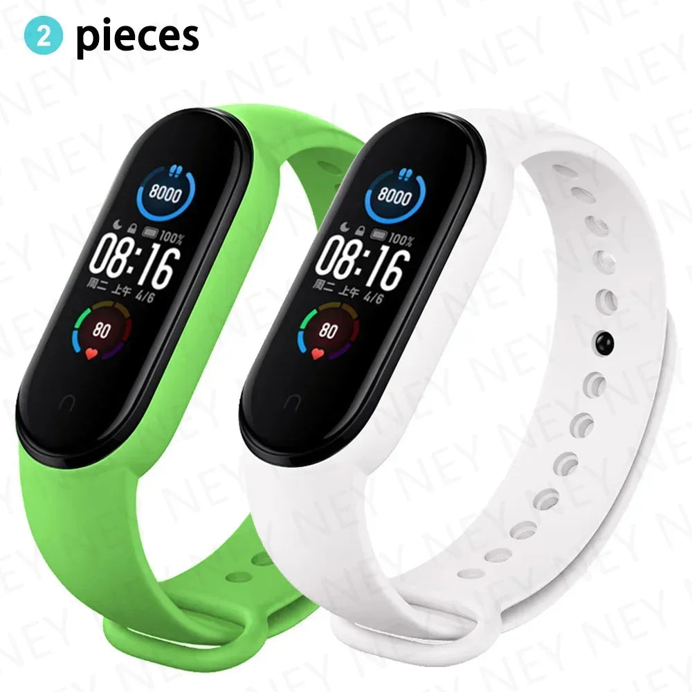 2PCS Watch Strap For Xiaomi Mi Band 7 6 5 4 3 Wristband Silicone Bracelet Wrist Straps MiBand 3/4 band6 Smartwatch Accessories