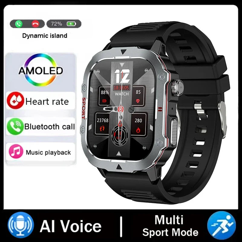 Montre connectée militaire 2026 Hommes Étanche Sports de plein air Suivi d'activité Moniteur de santé 2,19" Appel BT Smartwatch