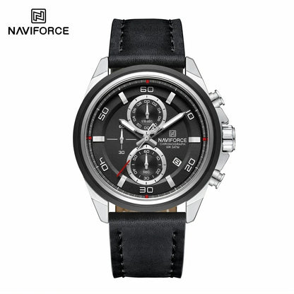 NAVIFORCE Montres Hommes Multifonctions Étanche Montre Quartz Lumineuse de Nuit Montre Bracelet en Cuir Business pour Hommes