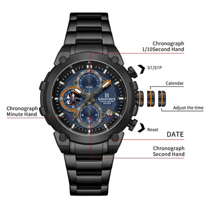Montre Militaire Homme NAVIFORCE Luxe Étanche Quartz Chronographe Bracelet Montre Masculino Tendance Horloge