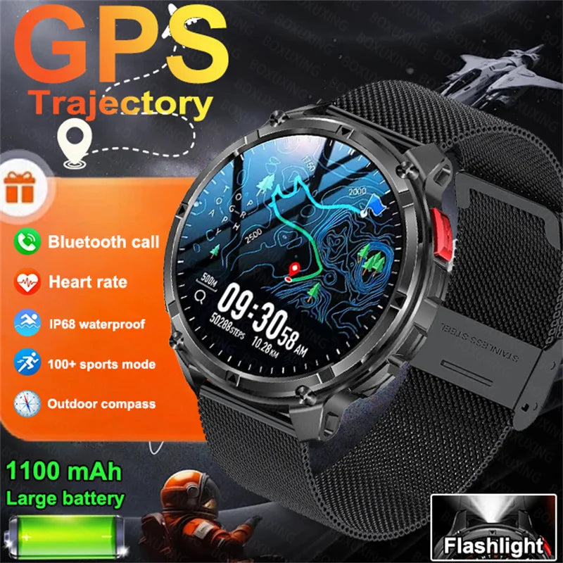2026 Nouvelle montre connectée ultra-durable de 1100 mAh pour hommes, militaire, extérieure, GPS, boussole, étanche 10 ATM, appel Bluetooth HD, montre connectée de sport