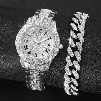 2 montres tendance avec diamants pour femme, montres-bracelets de luxe en or avec strass, Relogio Feminino